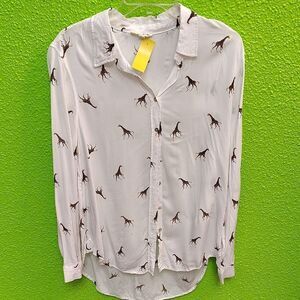 Jane and Delancey White Blouse with Brown Giraffe Print